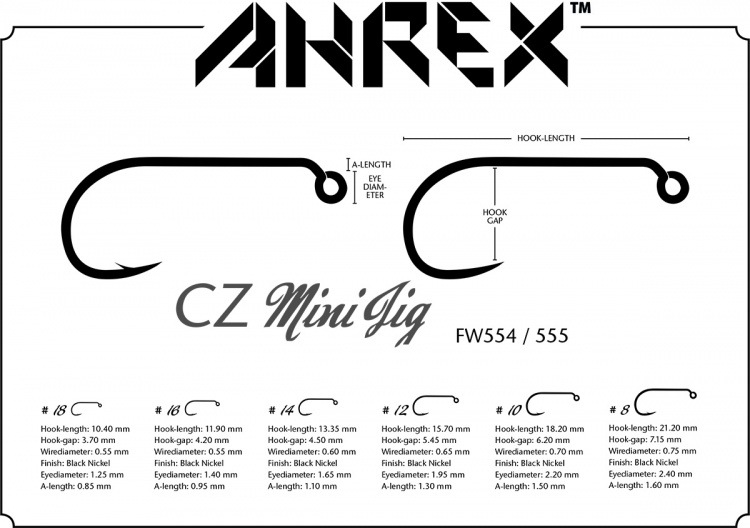 Ahrex Fw554 Cz Mini Jig Barbed #12 Trout Fly Tying Hooks