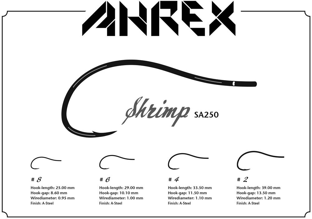 Ahrex Sa250 Sa Shrimp #2 Trout Fly Tying Hooks Wide Gap Perfect For  Bonefish and Other Species