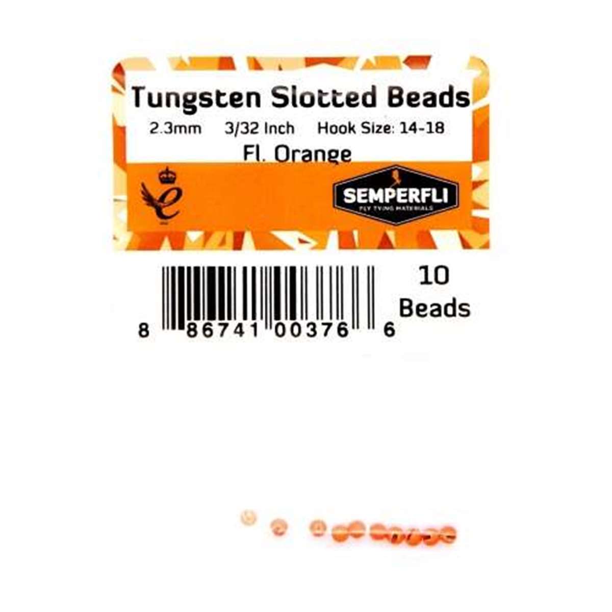 Tungsten Slotted Beads 2.3mm (3/32 inch) Fl Orange