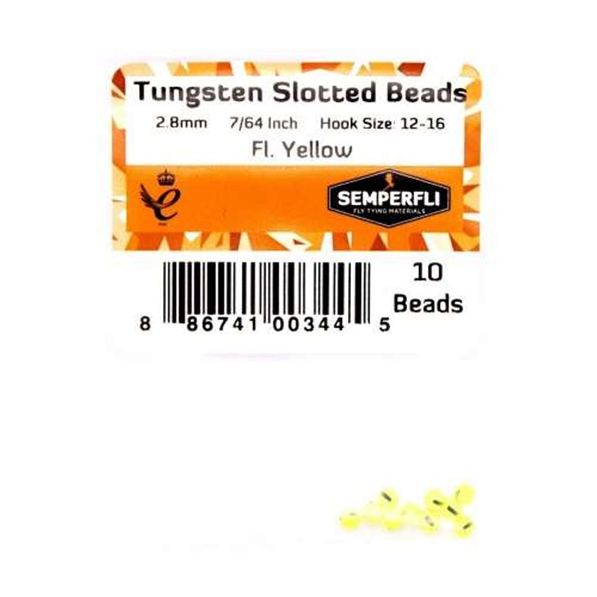 Tungsten Slotted Beads 2.8mm (7/64 inch) Fl Yellow