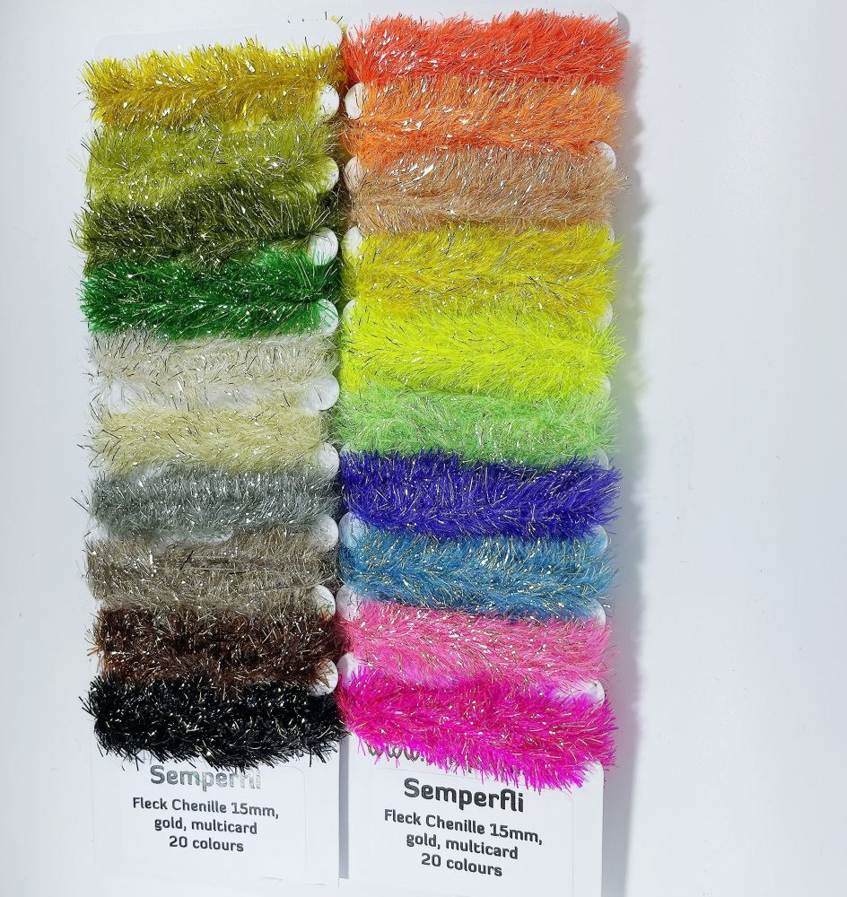 Semperfli Gold Tinsel Fleck Chenille 15mm Multicards Naturals & Brights Mixed 20 Colours