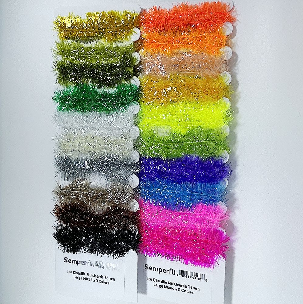 Semperfli Ice Chenille 15mm Multicards Naturals & Brights Mixed 20 Colours